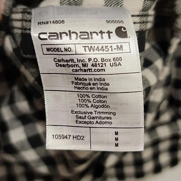 Carhartt Loose Fit Plaid Black White Flannel Size Medium - Picture 4 of 7